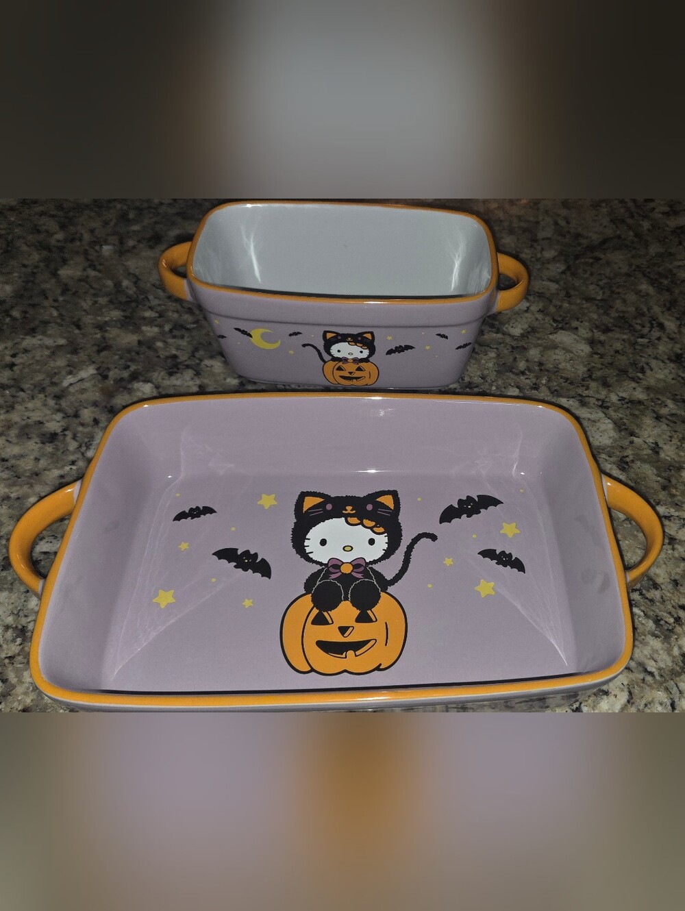 Hello Kitty Lavender and Orange Halloween Cat Pumpkin Serving Dish Set